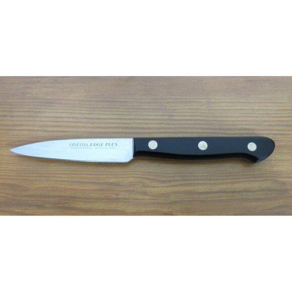 Oneida Edge Plus Paring Knife 3" Stainless Steel Blade Cutlery Black Handle 7.25 - Picture 1 of 6